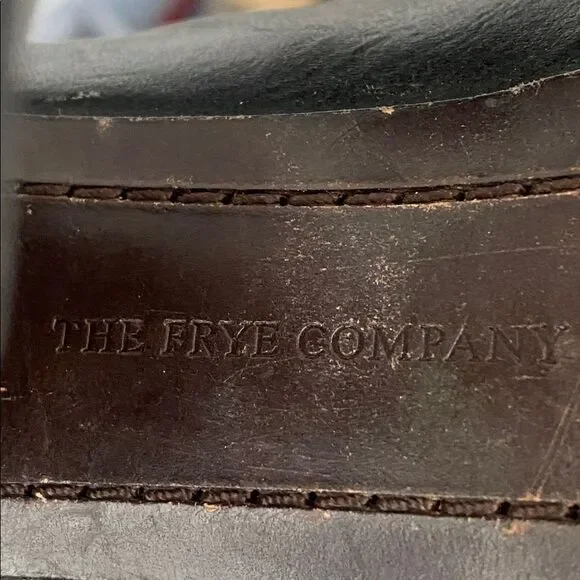 Frye Black Leather High Chunky Heeled Loafers Embossed Logo
sz 8 Academia Preppy - Picture 11 of 12